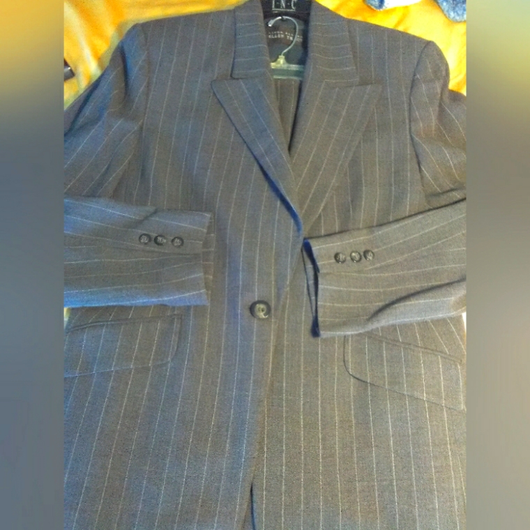 Bnwot Vintage Skirt/Jacket Set Pin Stripes By Ellan Tracy Sz. 14 Grey / White